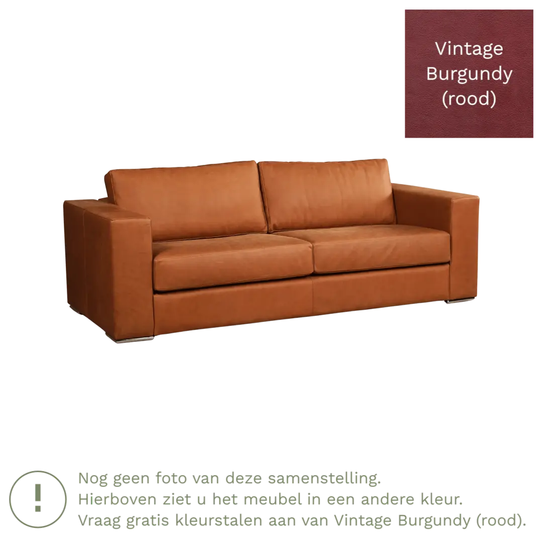 afbeelding van Leren bank Flow - 3 zits - Vintage Burgundy (rood) - Poten hout zwart