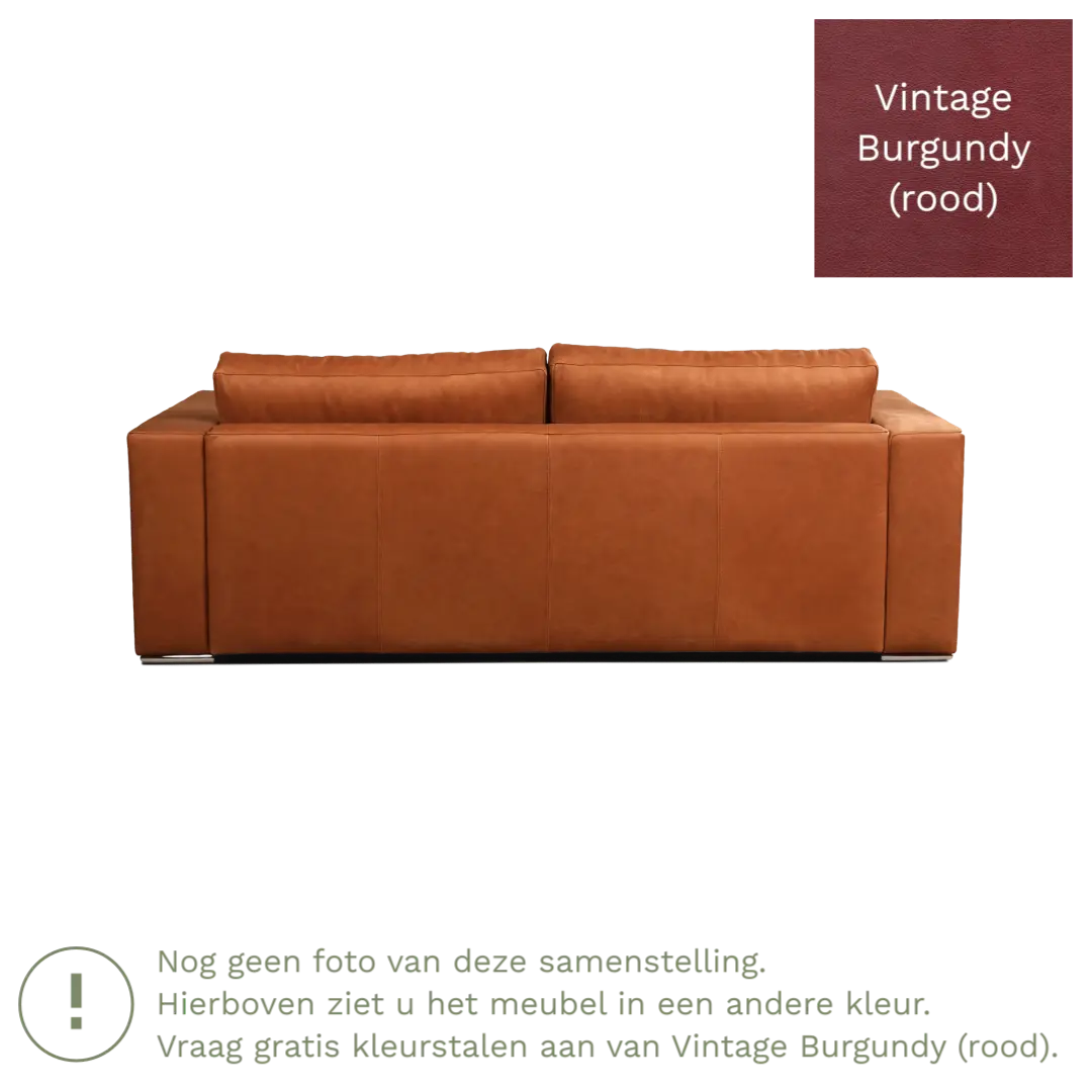 afbeelding van Leren bank Flow - 3 zits - Vintage Burgundy (rood) - Poten hout zwart