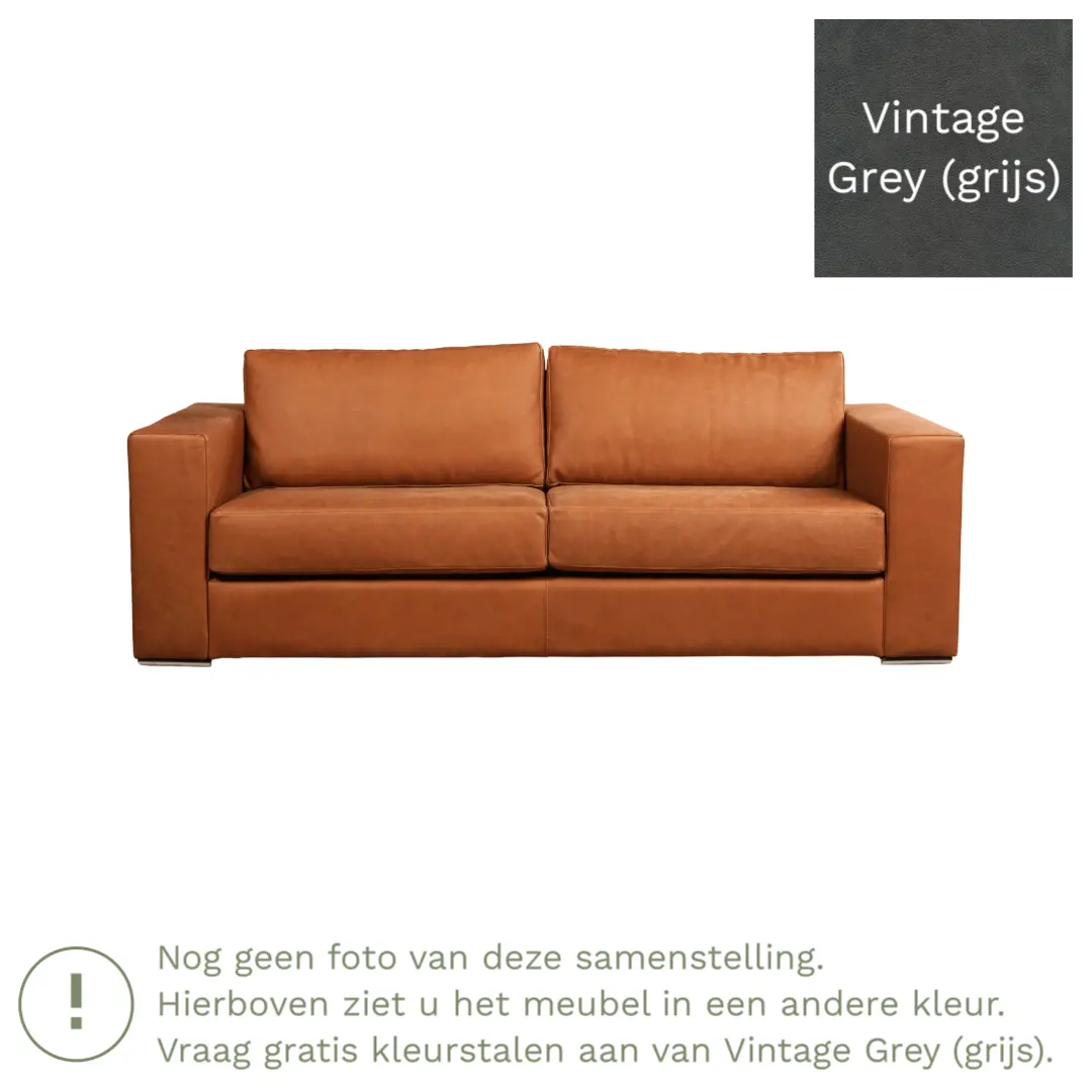 afbeelding van Leren bank Flow - 3 zits - Vintage Grey (grijs) - Poten hout bruin
