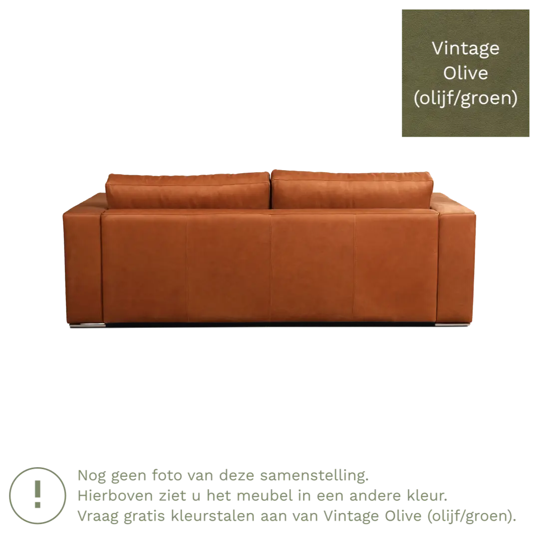 afbeelding van Leren bank Flow - 3 zits - Vintage Olive (olijf/groen) - Poten hout zwart