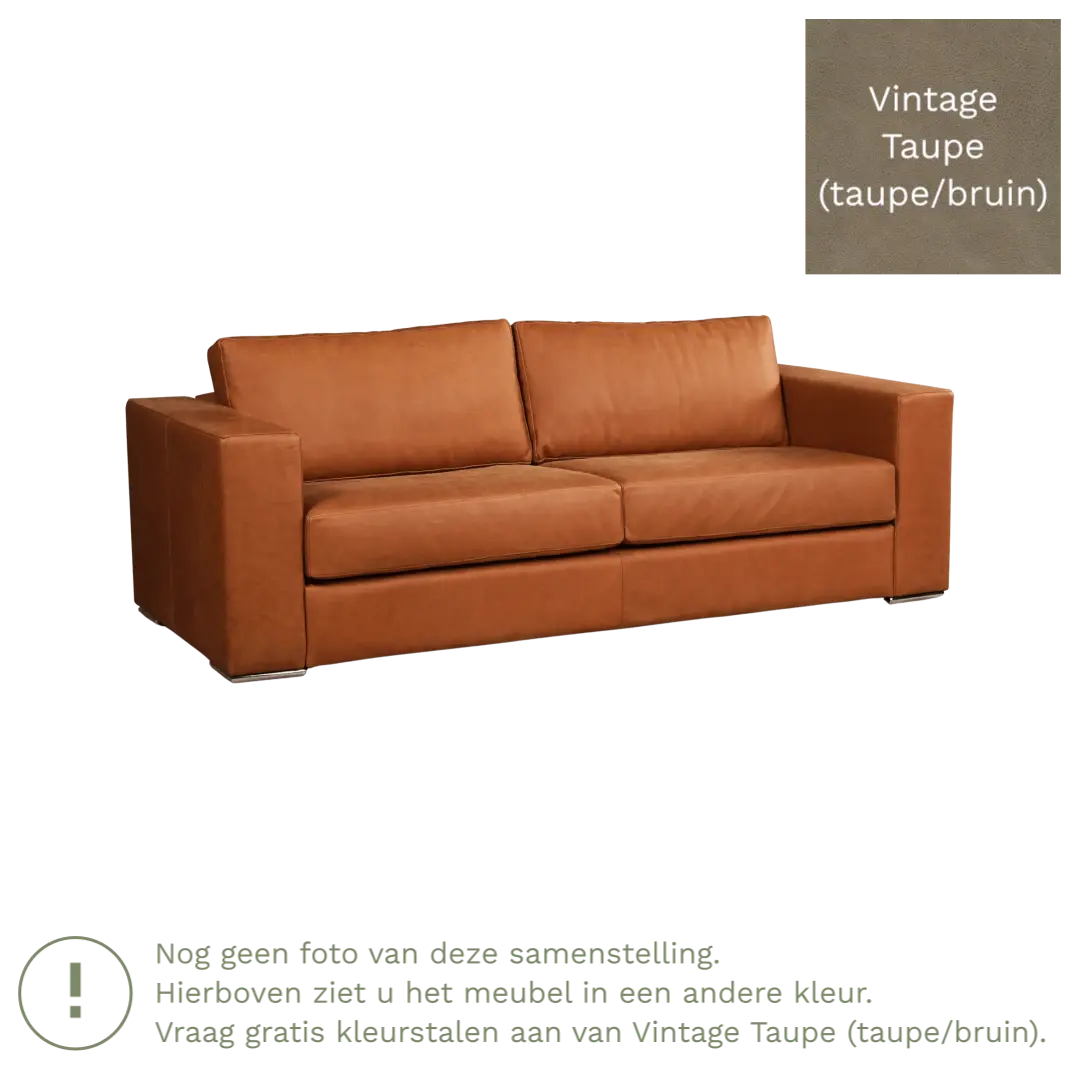 afbeelding van Leren bank Flow - 3 zits - Vintage Taupe (taupe/bruin) - Poten hout zwart