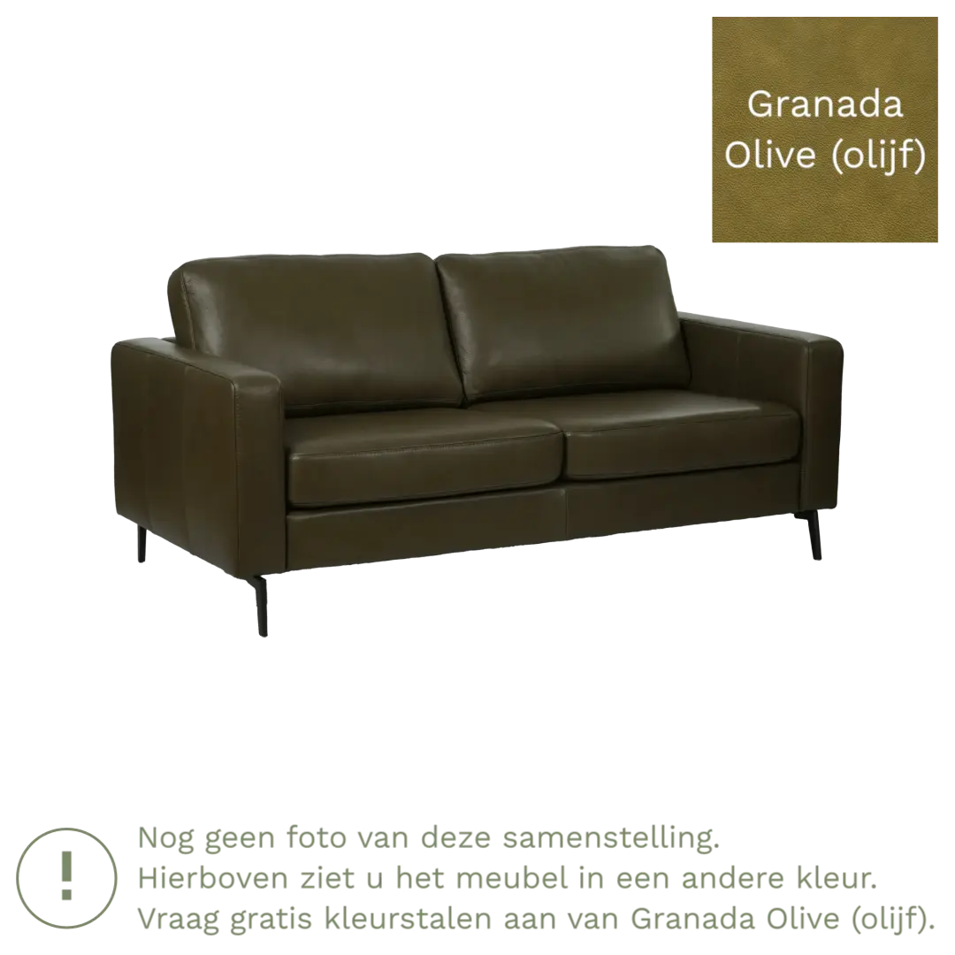 afbeelding van Leren bank Match - 2,5 zits - Granada Olive (olijf) - Poten staal zwart