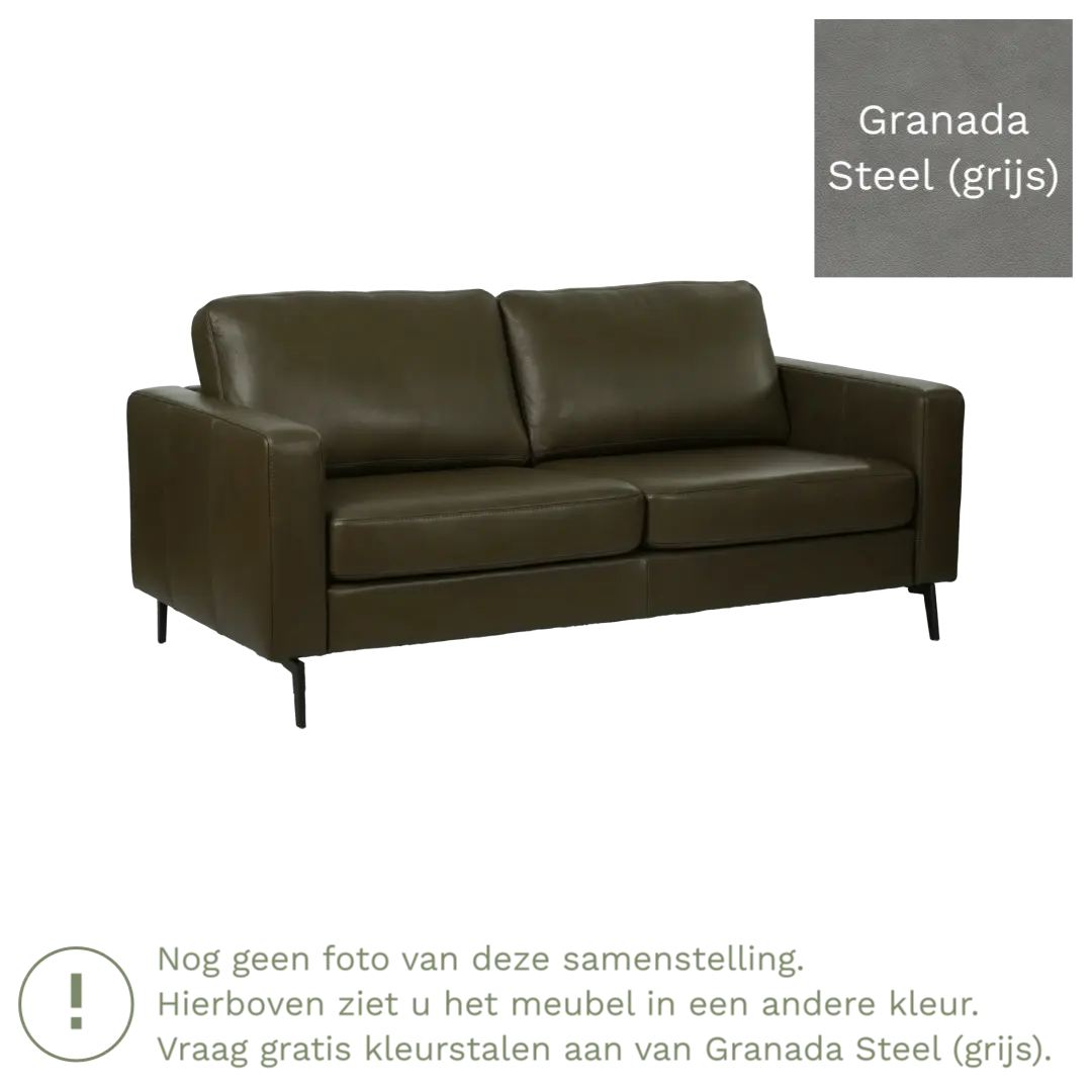 afbeelding van Leren bank Match - 2,5 zits - Granada Steel (grijs) - Poten staal zwart