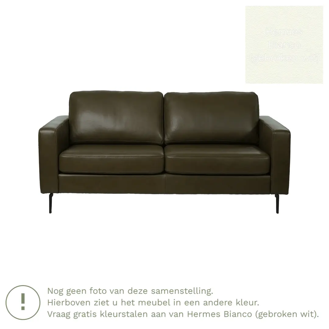 afbeelding van Leren bank Match - 2,5 zits - Hermes Bianco (gebroken wit) - Poten staal zwart