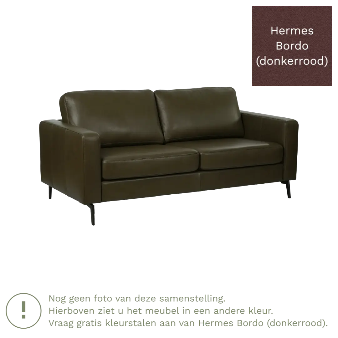 afbeelding van Leren bank Match - 2,5 zits - Hermes Bordo (donkerrood) - Poten staal zwart