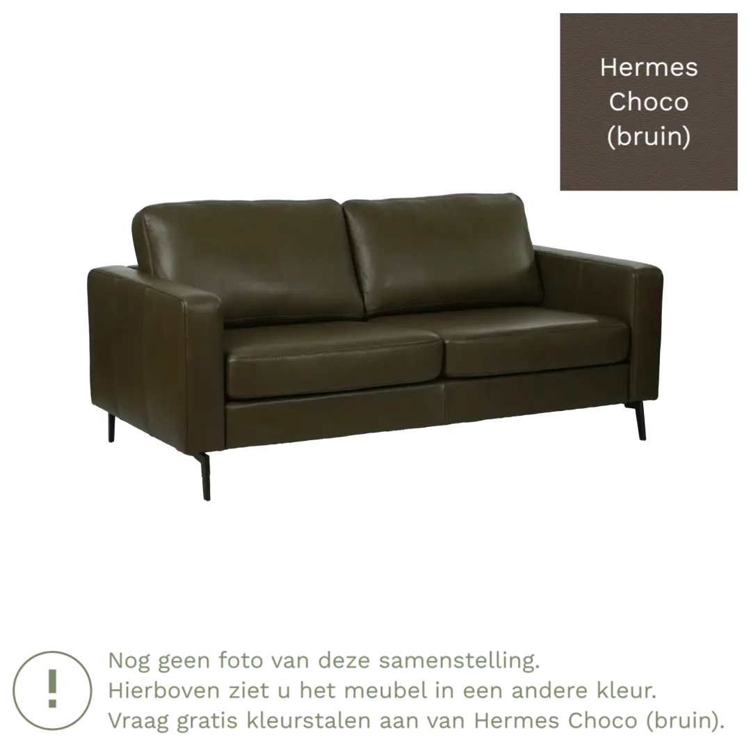 afbeelding van Leren bank Match - 2,5 zits - Hermes Choco (bruin) - Poten staal zwart
