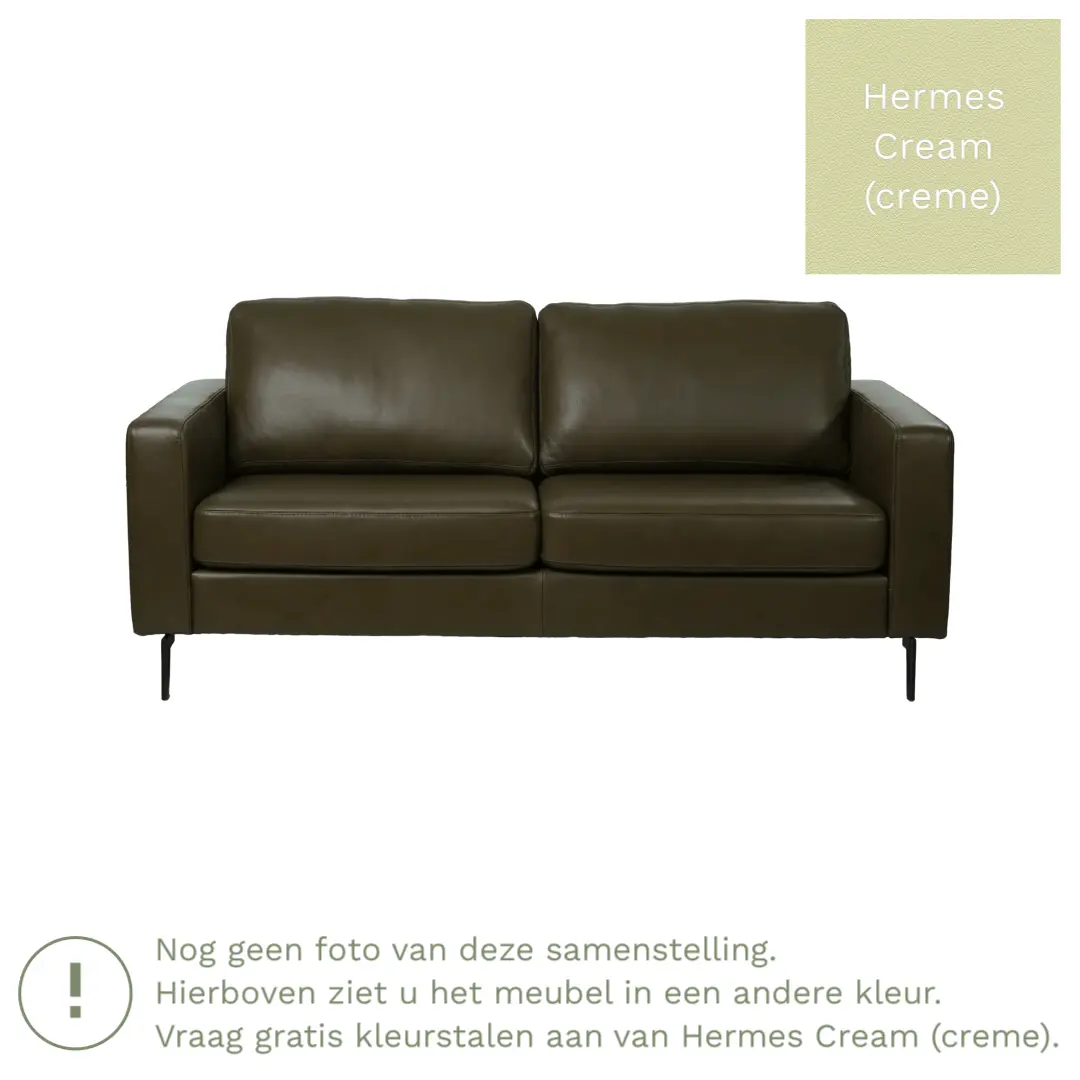 afbeelding van Leren bank Match - 2,5 zits - Hermes Cream (crème) - Poten staal zwart