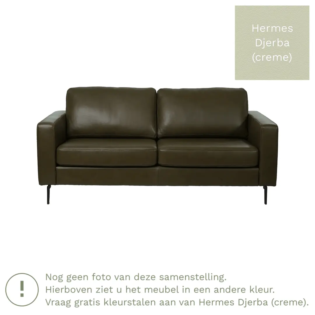 afbeelding van Leren bank Match - 2,5 zits - Hermes Djerba (crème) - Poten staal zwart