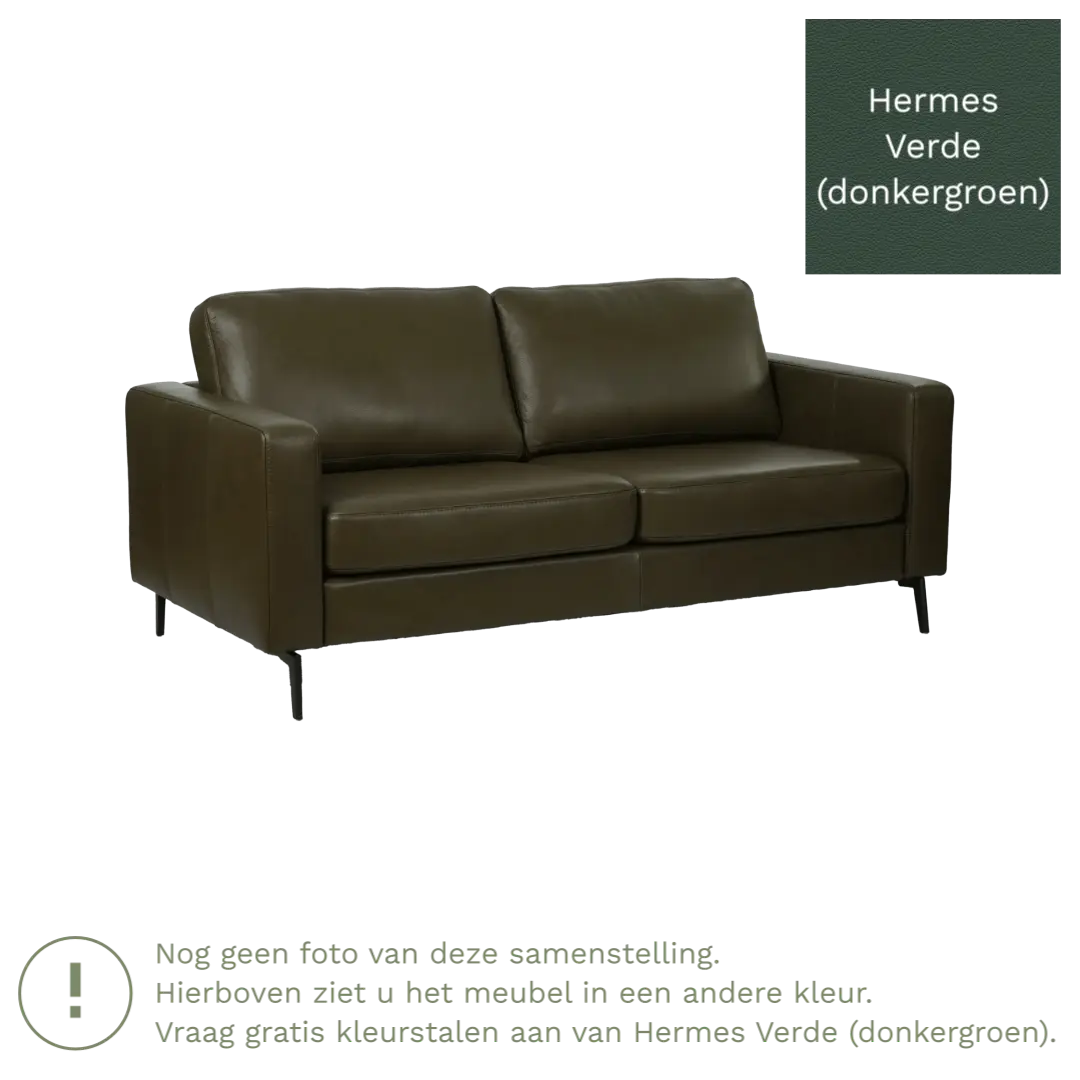 afbeelding van Leren bank Match - 2,5 zits - Hermes Verde (donkergroen) - Poten staal zwart