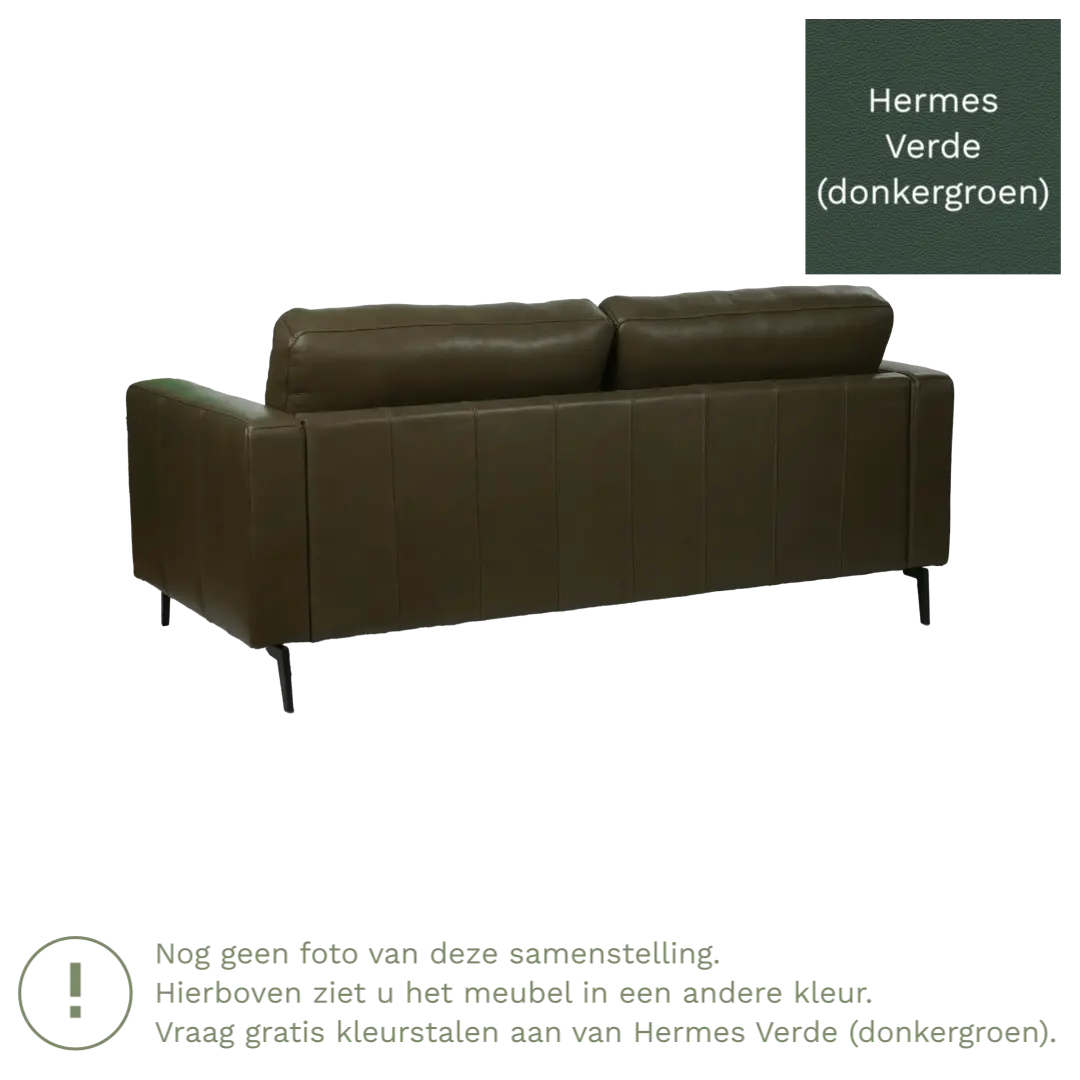 afbeelding van Leren bank Match - 2,5 zits - Hermes Verde (donkergroen) - Poten staal zwart