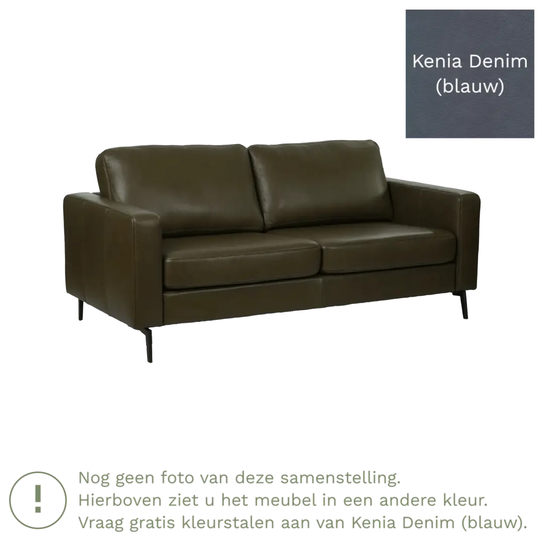 afbeelding van Leren bank Match - 2,5 zits - Kenia Denim (blauw) - Poten staal zwart