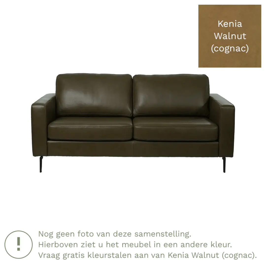 afbeelding van Leren bank Match - 2,5 zits - Kenia Walnut (cognac) - Poten staal zwart