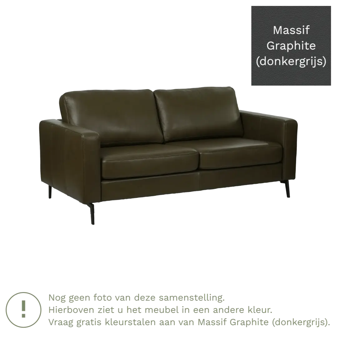 afbeelding van Leren bank Match - 2,5 zits - Massif Graphite (donkergrijs) - Poten staal zwart