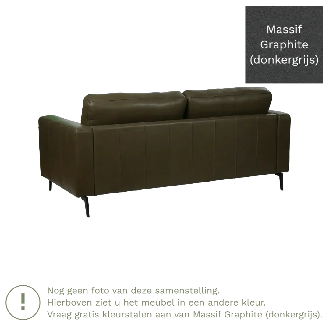afbeelding van Leren bank Match - 2,5 zits - Massif Graphite (donkergrijs) - Poten staal zwart