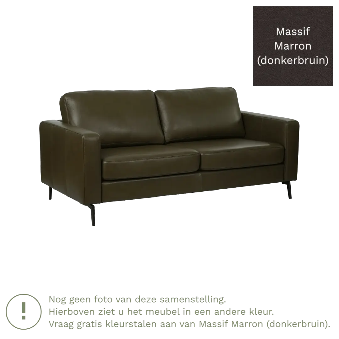 afbeelding van Leren bank Match - 2,5 zits - Massif Marron (donkerbruin) - Poten staal zwart