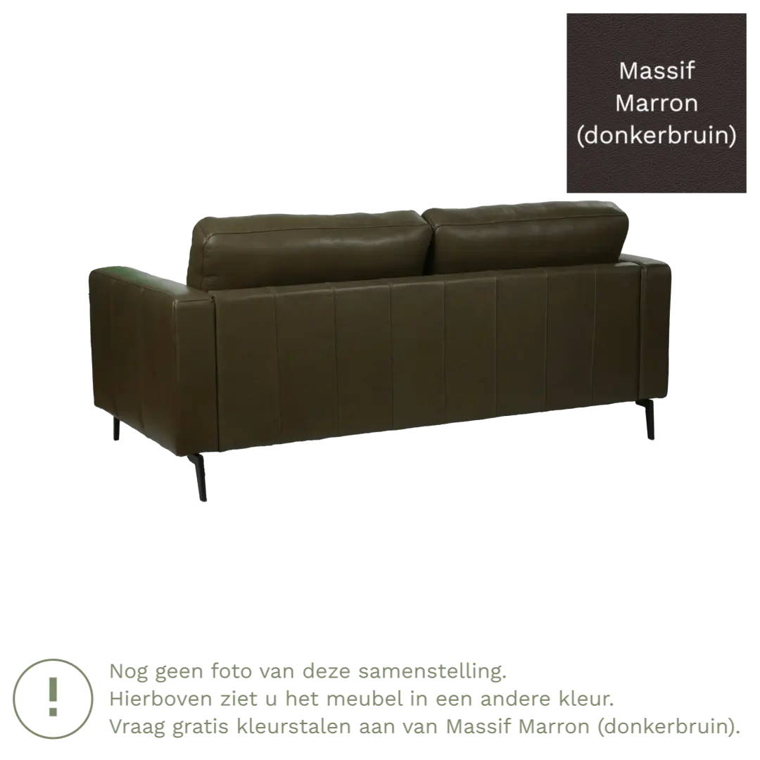 afbeelding van Leren bank Match - 2,5 zits - Massif Marron (donkerbruin) - Poten staal zwart
