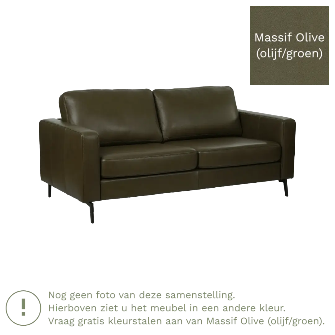 afbeelding van Leren bank Match - 2,5 zits - Massif Olive (olijf/groen) - Poten staal zwart