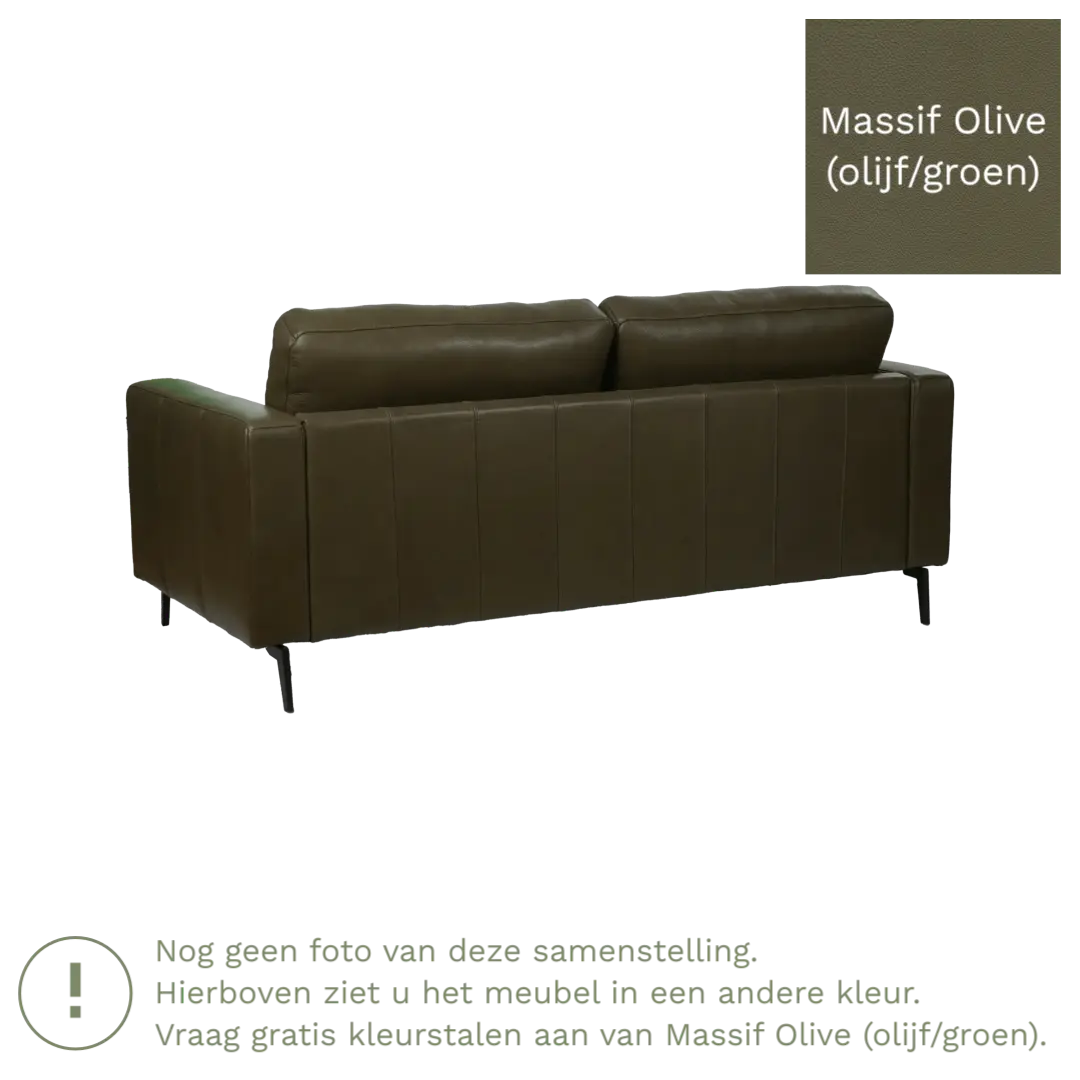 afbeelding van Leren bank Match - 2,5 zits - Massif Olive (olijf/groen) - Poten staal zwart