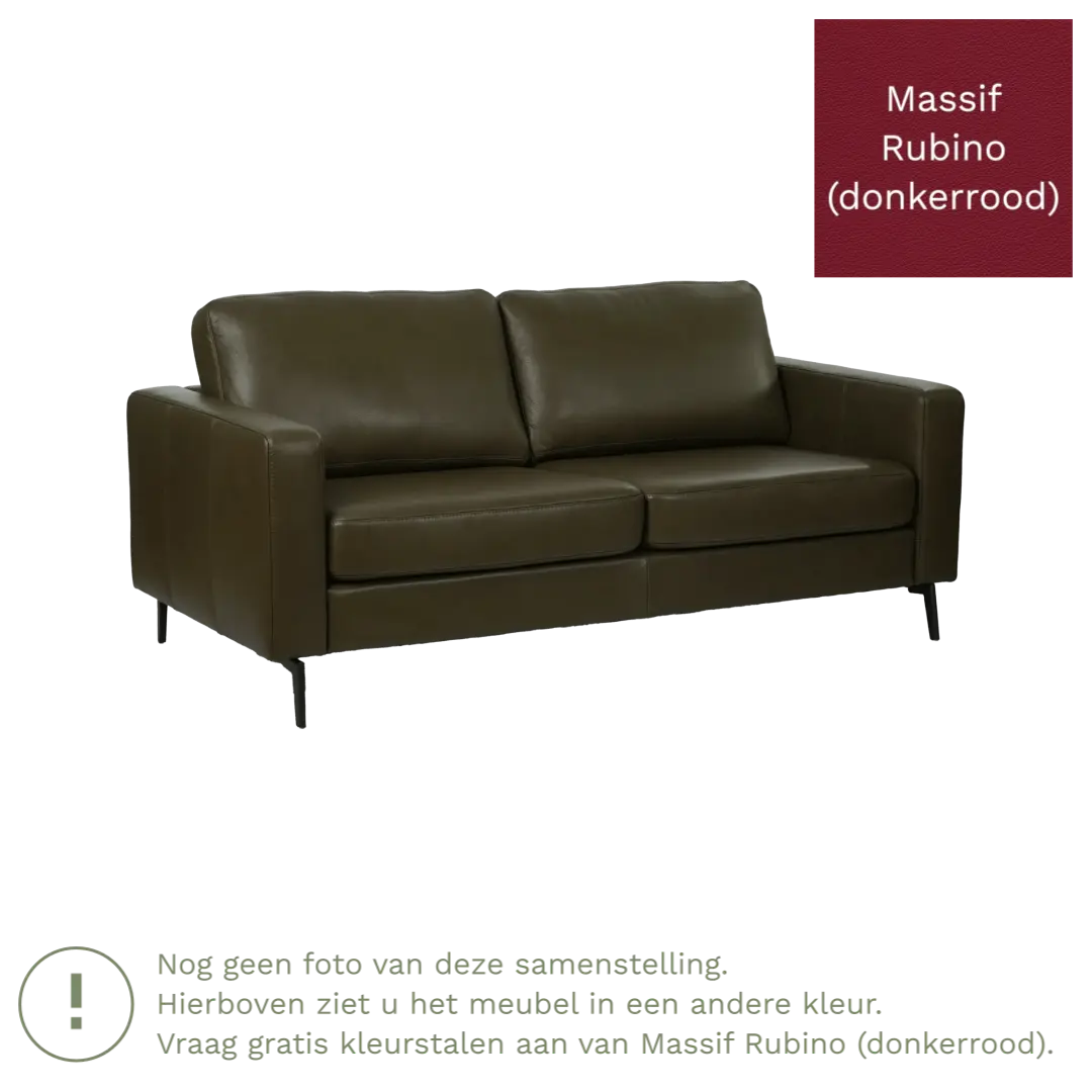 afbeelding van Leren bank Match - 2,5 zits - Massif Rubino (donkerrood) - Poten staal zwart