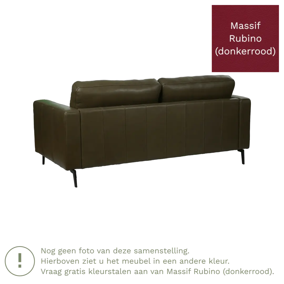 afbeelding van Leren bank Match - 2,5 zits - Massif Rubino (donkerrood) - Poten staal zwart