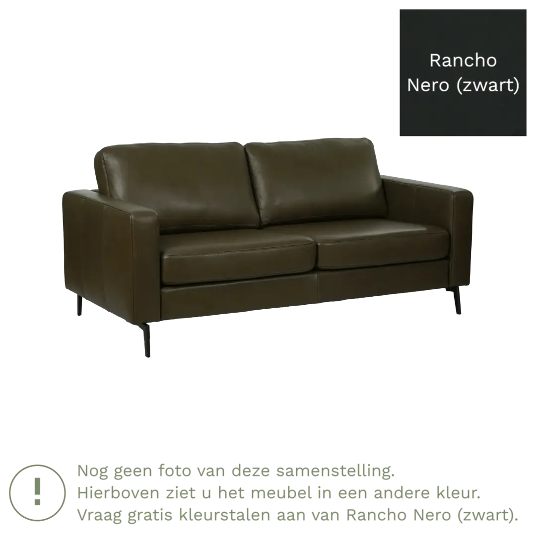 afbeelding van Leren bank Match - 2,5 zits - Rancho Nero (zwart) - Poten staal zwart