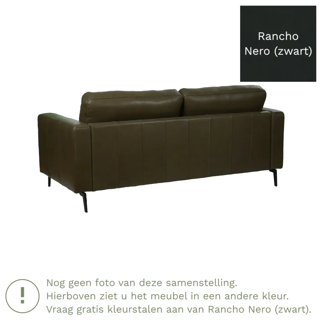 afbeelding van Leren bank Match - 2,5 zits - Rancho Nero (zwart) - Poten staal zwart