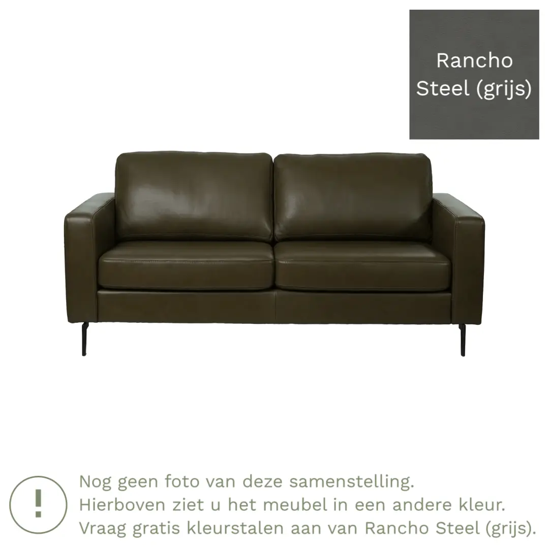 afbeelding van Leren bank Match - 2,5 zits - Rancho Steel (grijs) - Poten staal zwart