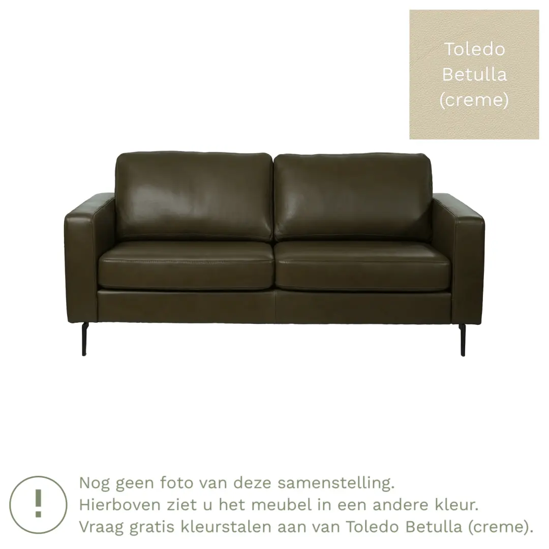 afbeelding van Leren bank Match - 2,5 zits - Toledo Betulla (crème) - Poten staal zwart