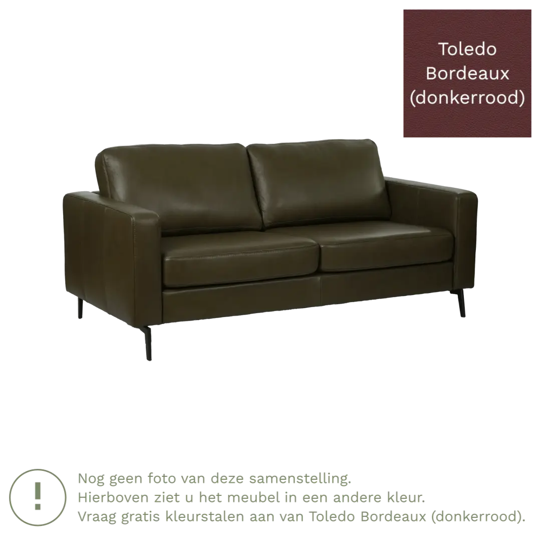 afbeelding van Leren bank Match - 2,5 zits - Toledo Bordeaux (donkerrood) - Poten staal zwart