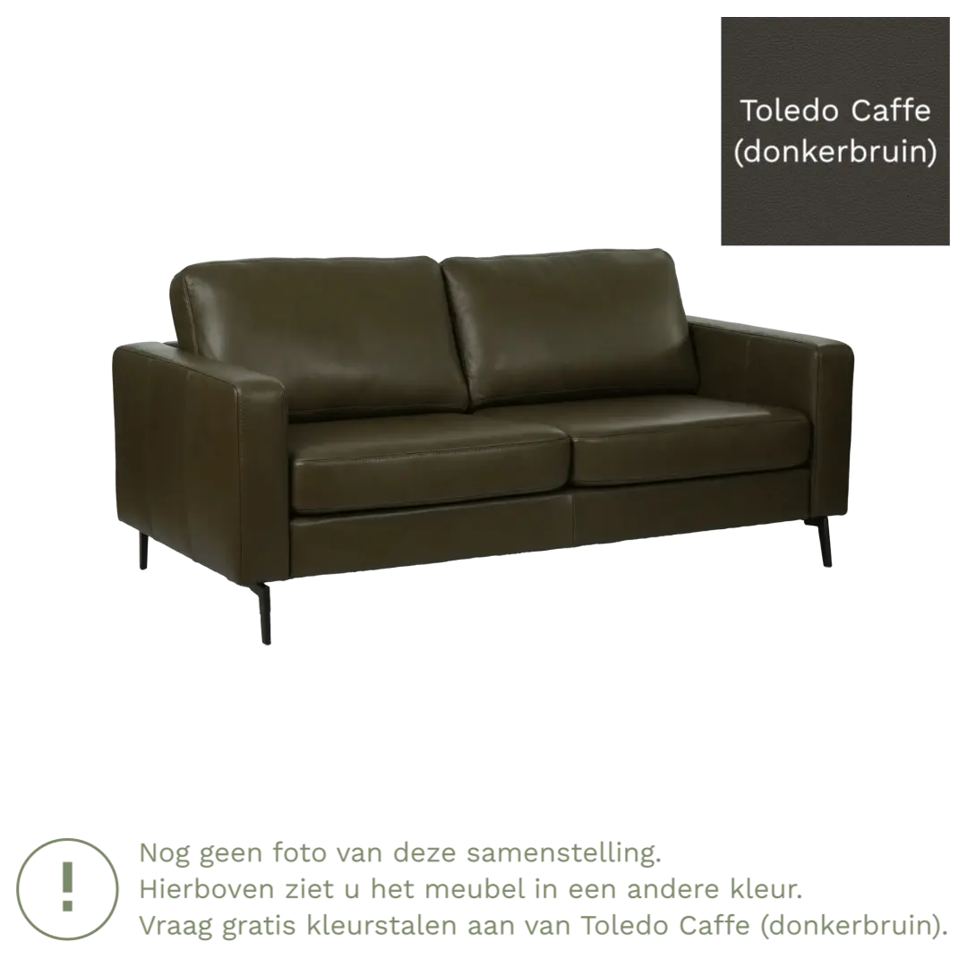 afbeelding van Leren bank Match - 2,5 zits - Toledo Caffe (donkerbruin) - Poten staal zwart