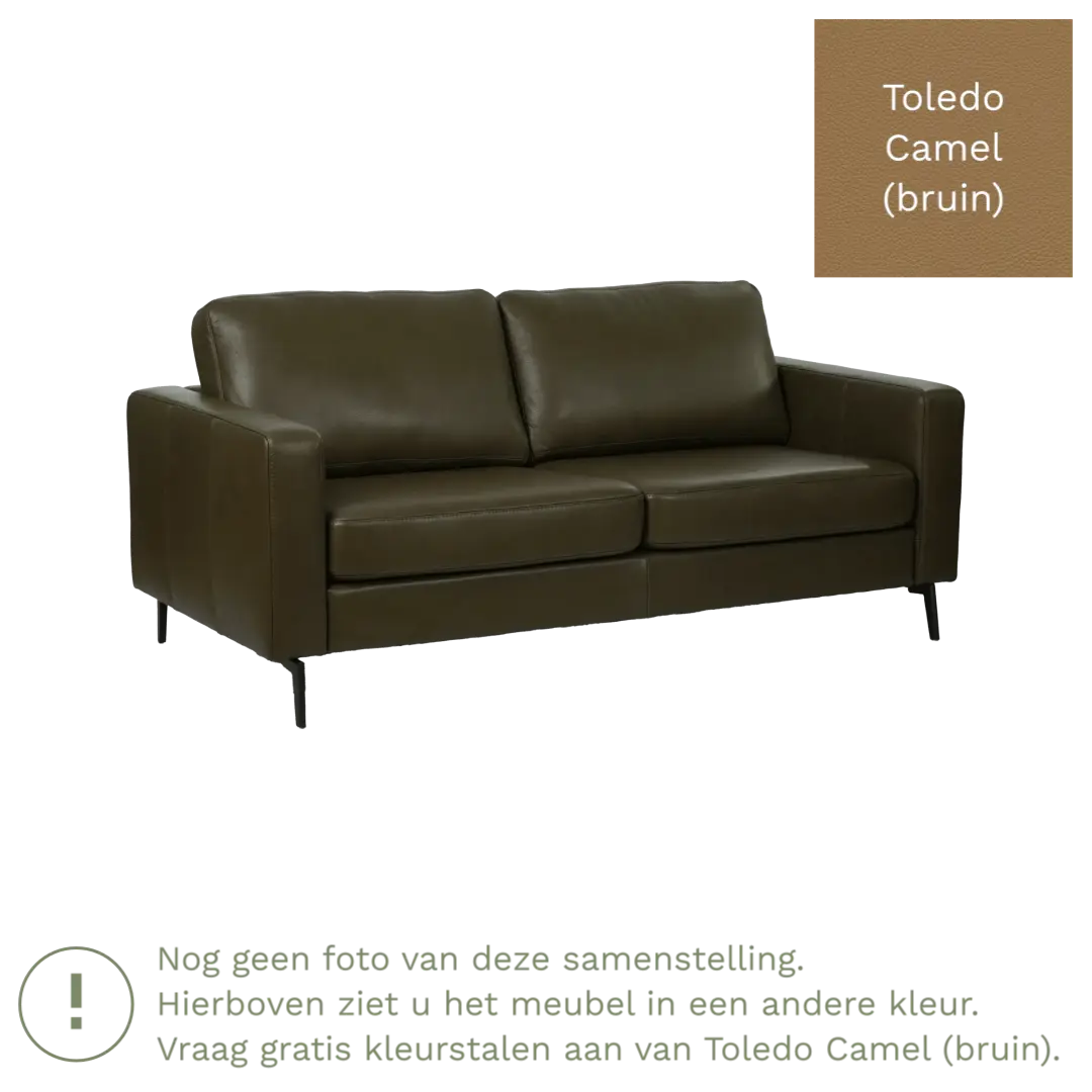 afbeelding van Leren bank Match - 2,5 zits - Toledo Camel (bruin) - Poten staal zwart