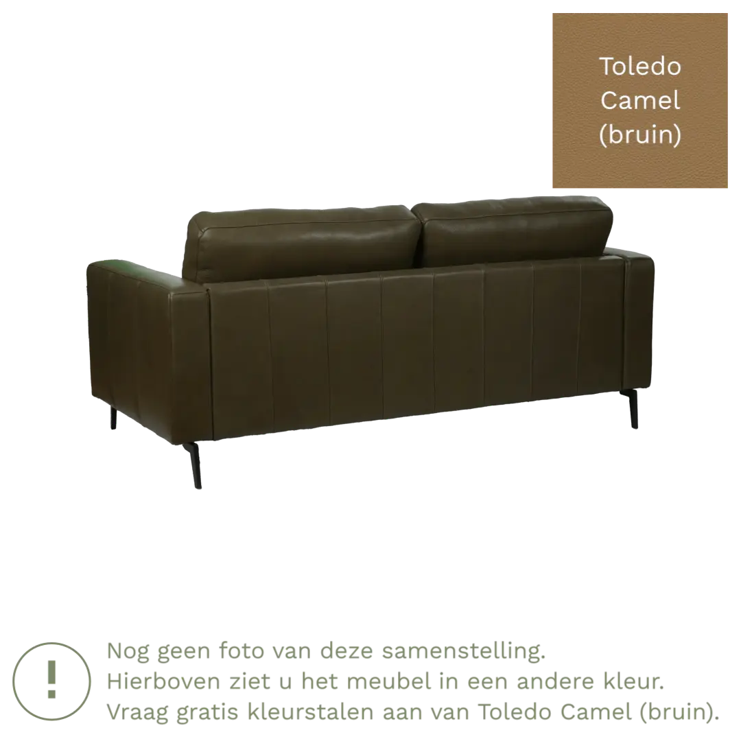 afbeelding van Leren bank Match - 2,5 zits - Toledo Camel (bruin) - Poten staal zwart
