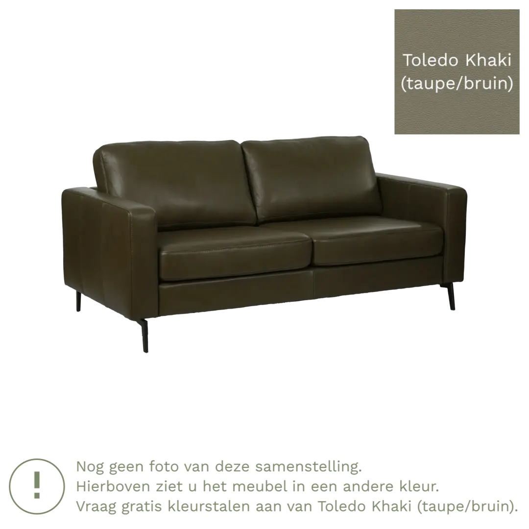afbeelding van Leren bank Match - 2,5 zits - Toledo Khaki (taupe/bruin) - Poten staal zwart