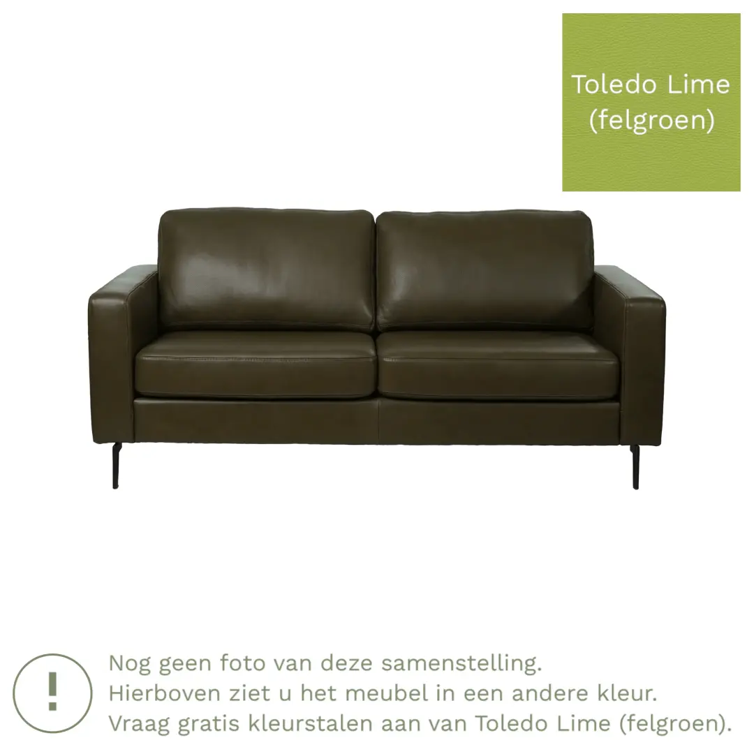 afbeelding van Leren bank Match - 2,5 zits - Toledo Lime (felgroen) - Poten staal zwart
