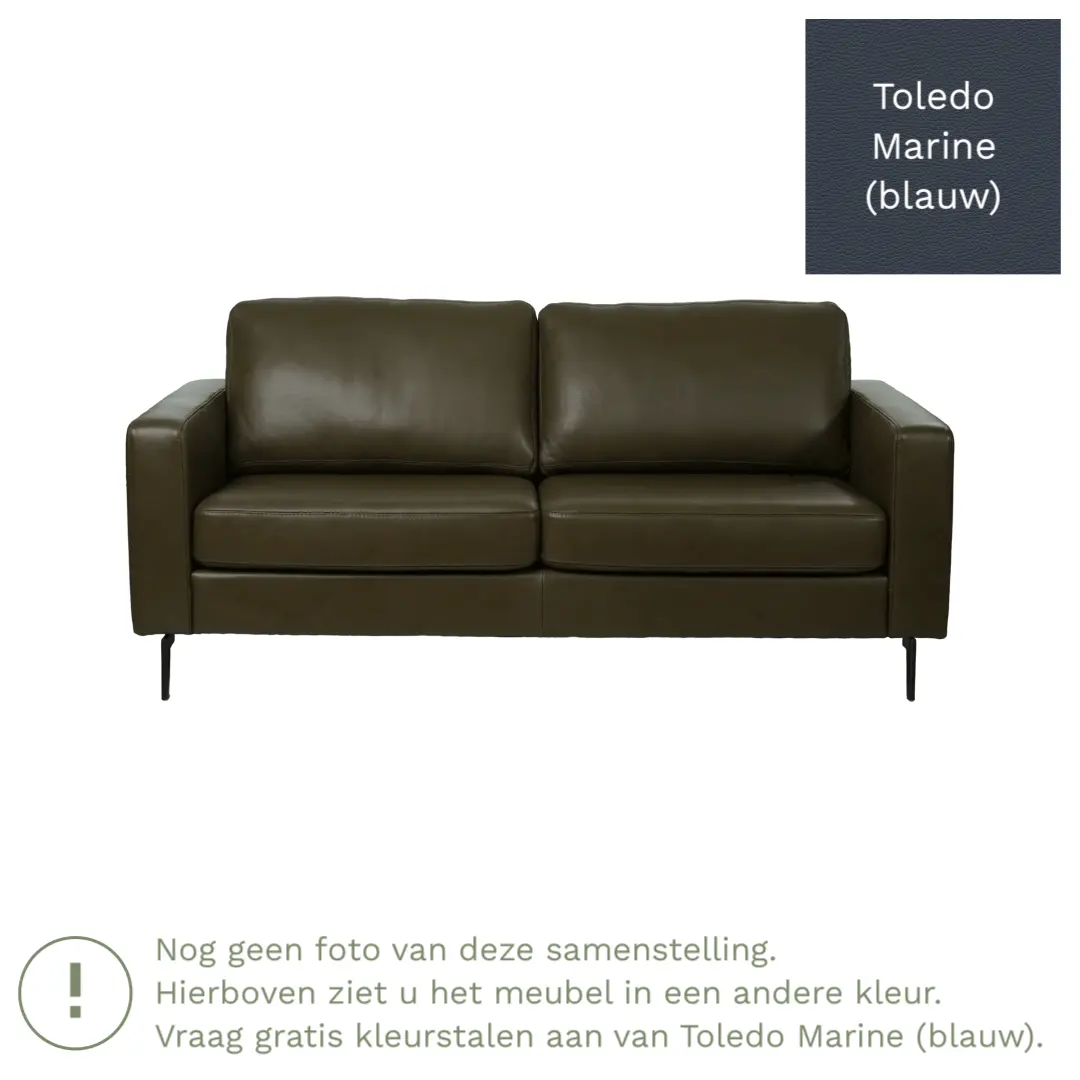 afbeelding van Leren bank Match - 2,5 zits - Toledo Marine (blauw) - Poten staal zwart