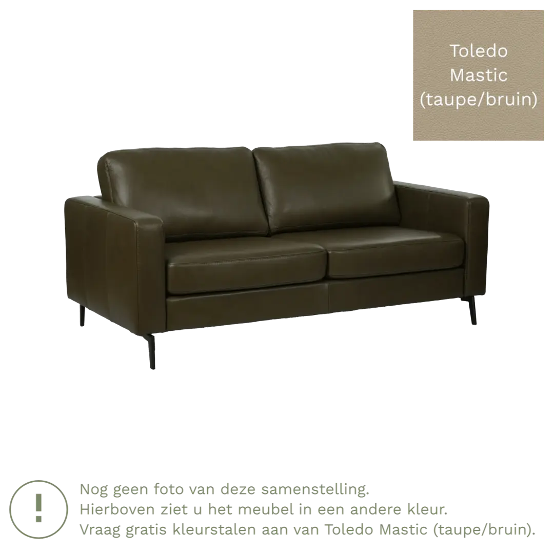 afbeelding van Leren bank Match - 2,5 zits - Toledo Mastic (taupe/bruin) - Poten staal zwart
