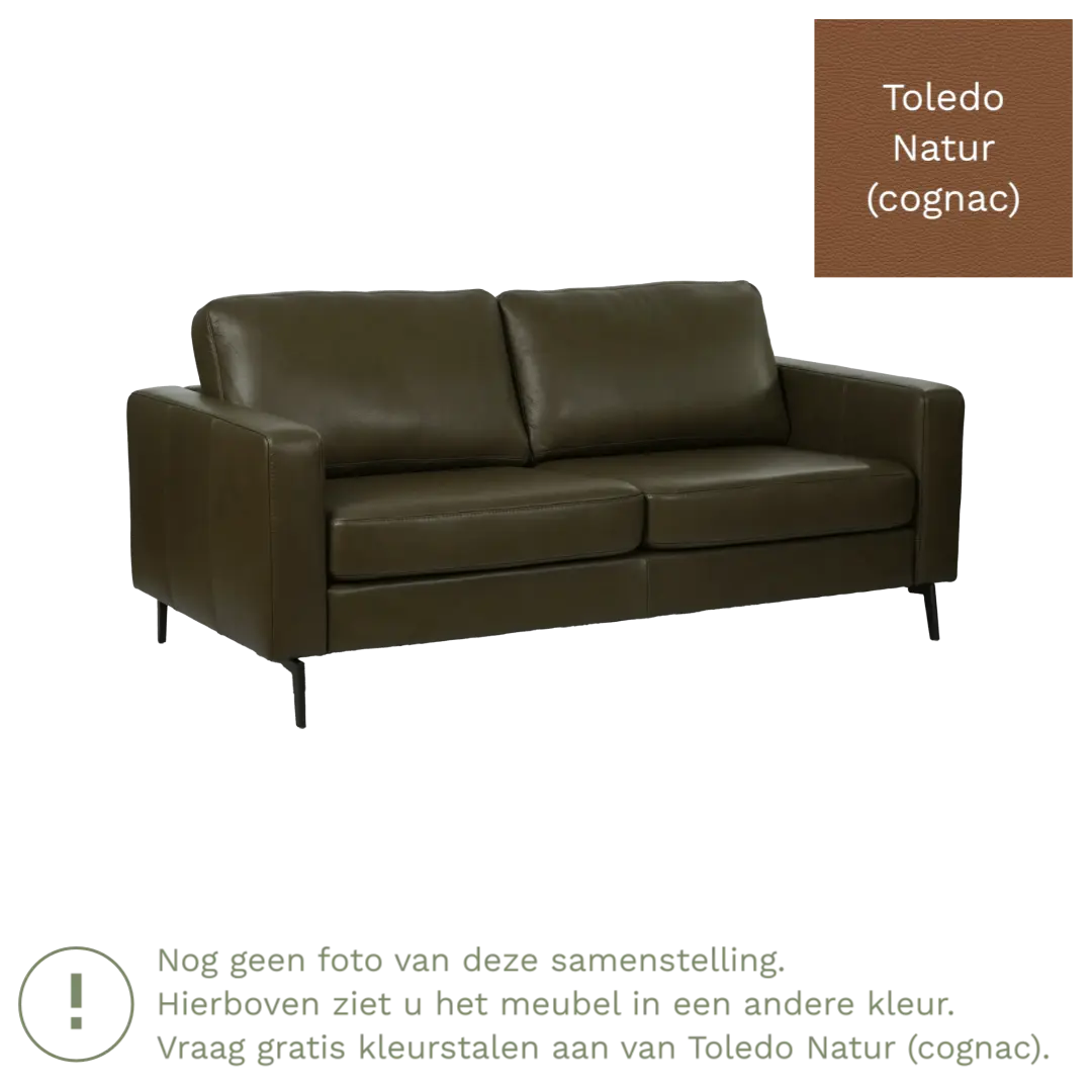 afbeelding van Leren bank Match - 2,5 zits - Toledo Natur (cognac) - Poten staal zwart