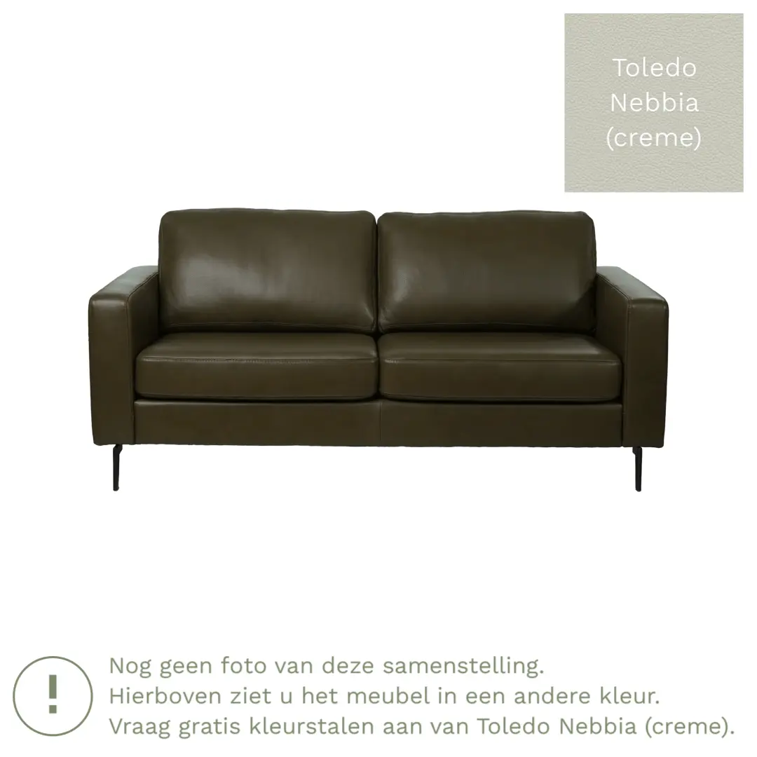 afbeelding van Leren bank Match - 2,5 zits - Toledo Nebbia (crème) - Poten staal zwart
