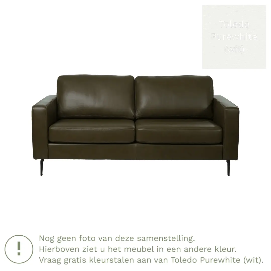 afbeelding van Leren bank Match - 2,5 zits - Toledo Purewhite (wit) - Poten staal zwart