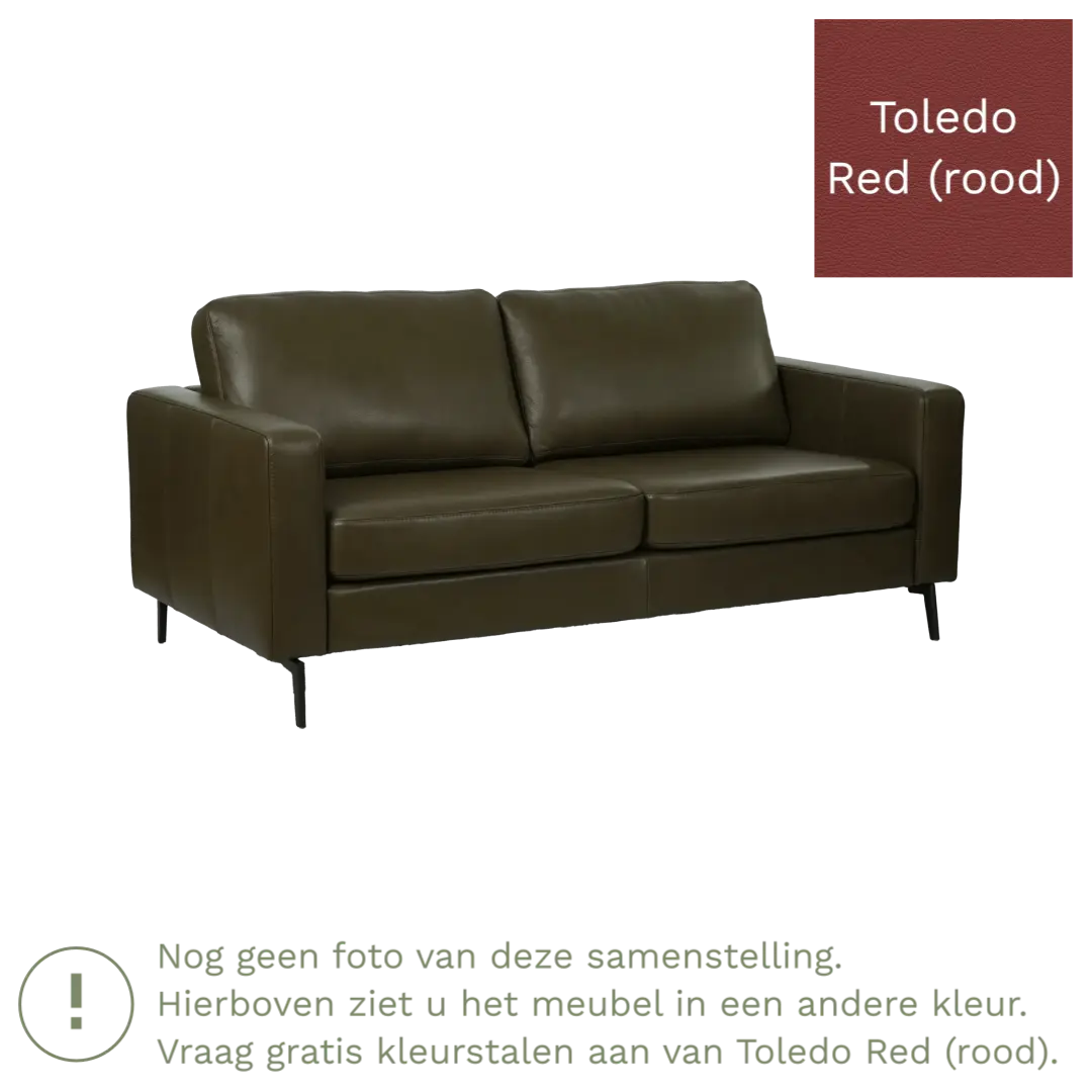 afbeelding van Leren bank Match - 2,5 zits - Toledo Red (rood) - Poten staal zwart