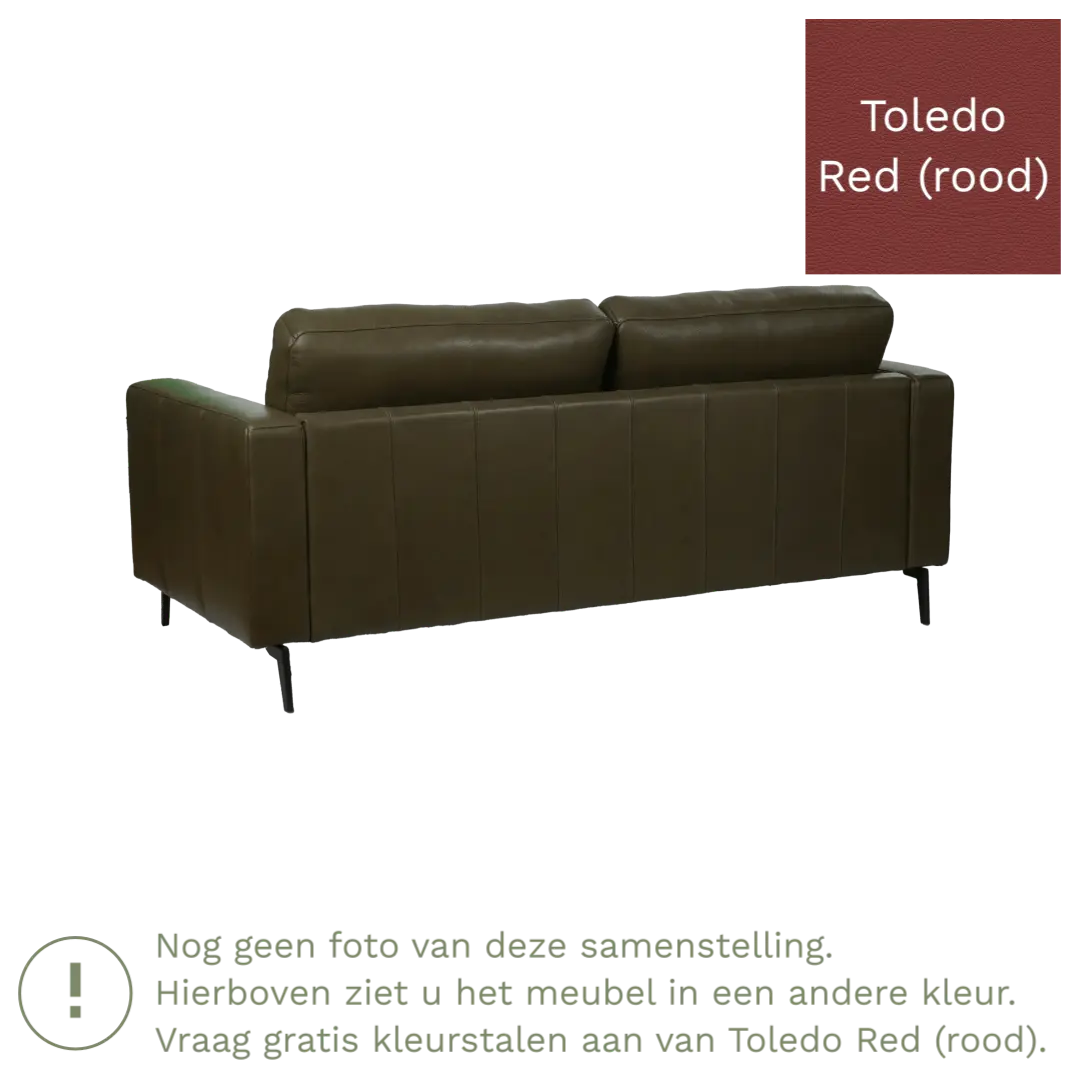 afbeelding van Leren bank Match - 2,5 zits - Toledo Red (rood) - Poten staal zwart