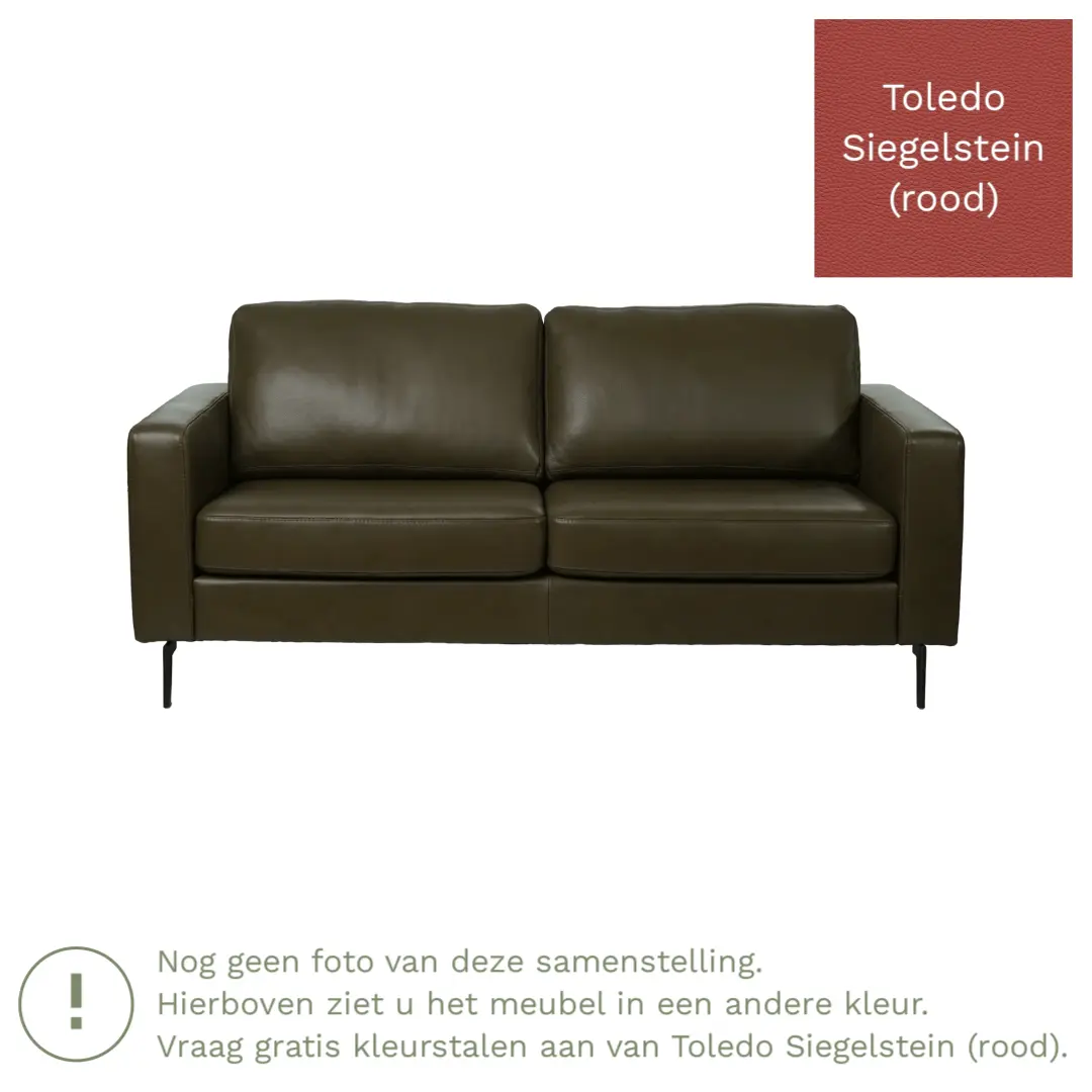 afbeelding van Leren bank Match - 2,5 zits - Toledo Siegelstein (rood) - Poten staal zwart