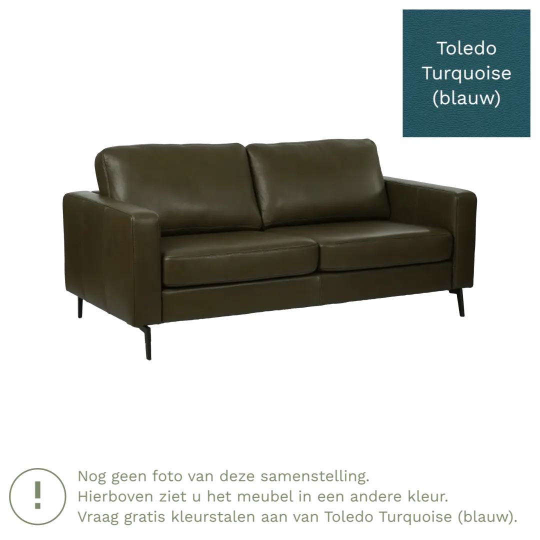 afbeelding van Leren bank Match - 2,5 zits - Toledo Turquoise (blauw) - Poten staal zwart