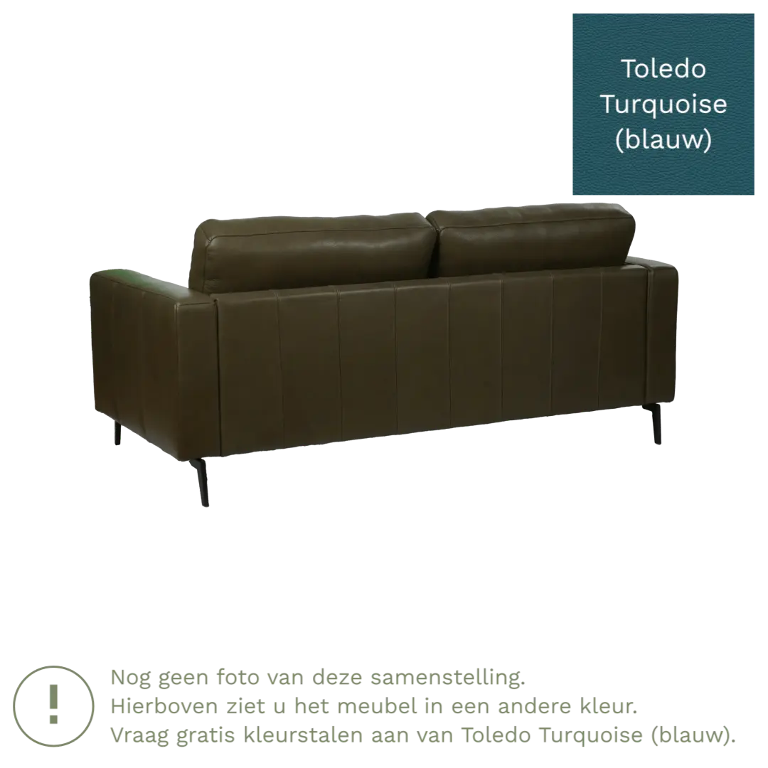 afbeelding van Leren bank Match - 2,5 zits - Toledo Turquoise (blauw) - Poten staal zwart