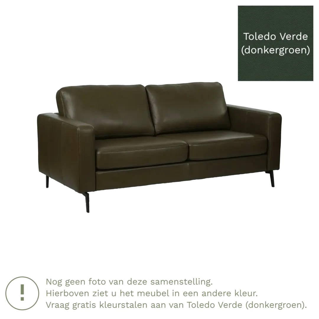 afbeelding van Leren bank Match - 2,5 zits - Toledo Verde (donkergroen) - Poten staal zwart