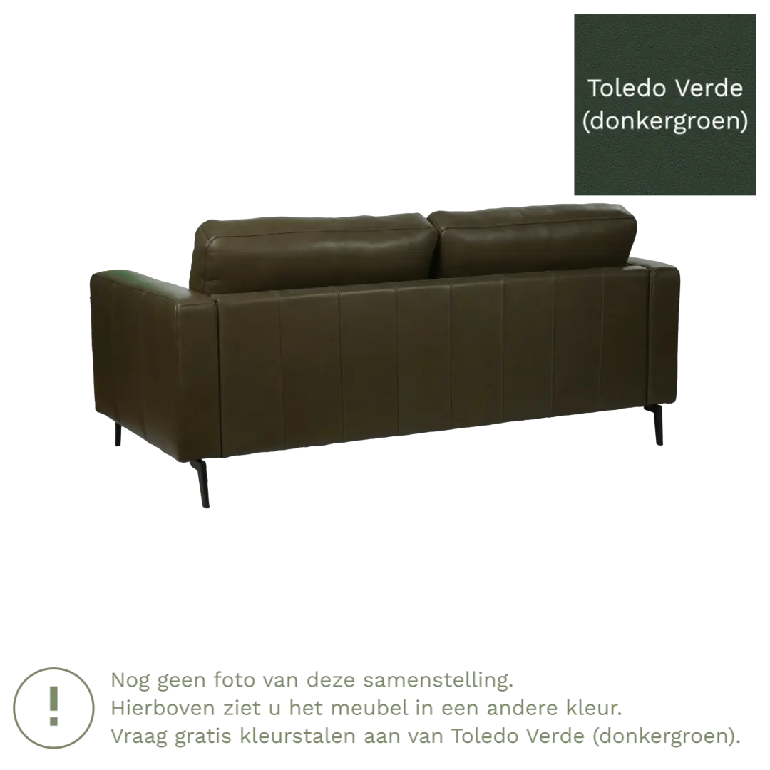 afbeelding van Leren bank Match - 2,5 zits - Toledo Verde (donkergroen) - Poten staal zwart