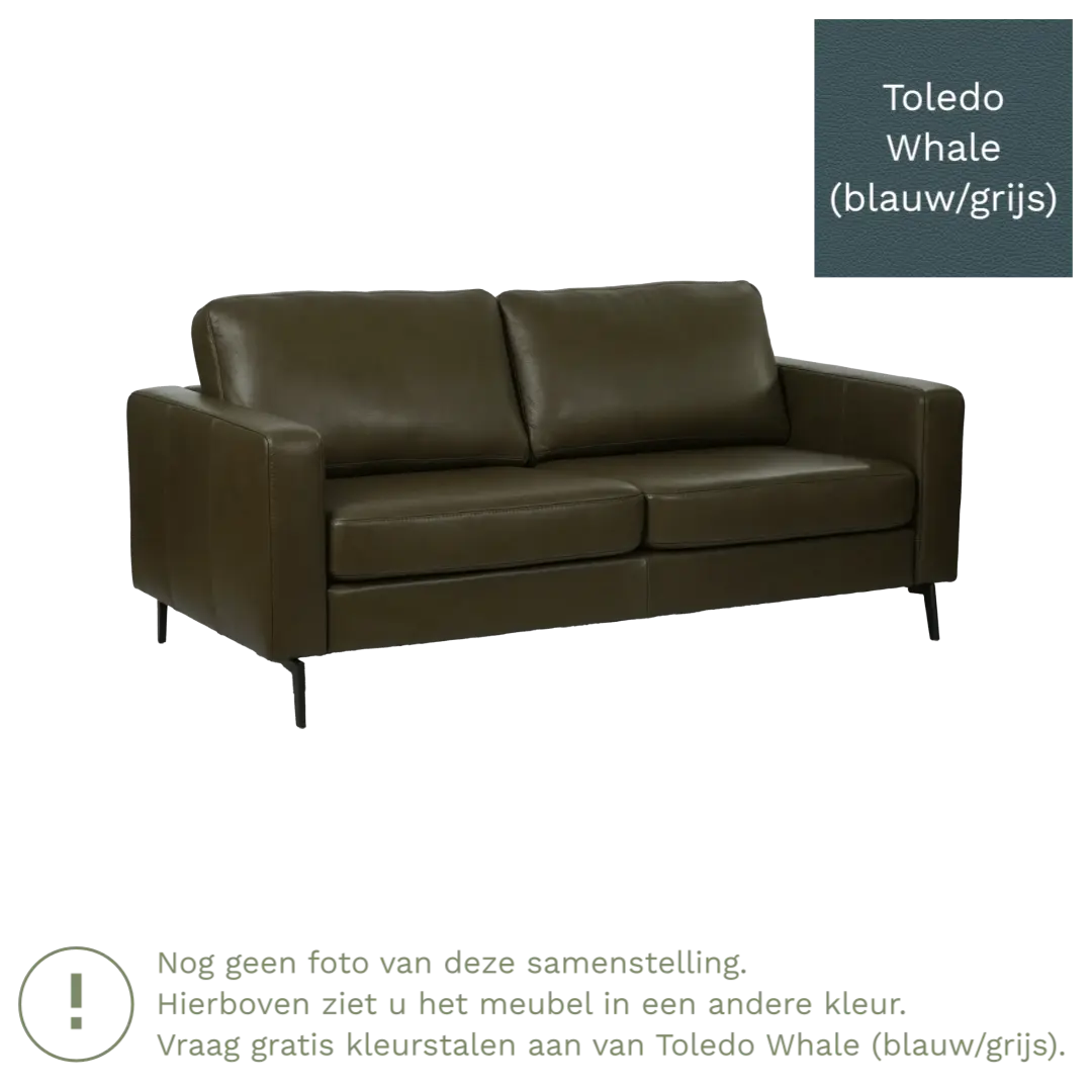 afbeelding van Leren bank Match - 2,5 zits - Toledo Whale (blauw/grijs) - Poten staal zwart