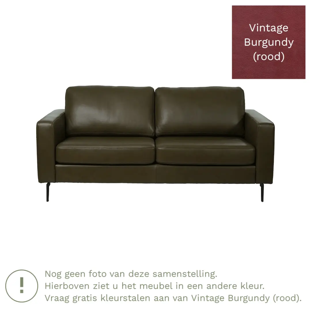 afbeelding van Leren bank Match - 2,5 zits - Vintage Burgundy (rood) - Poten staal zwart