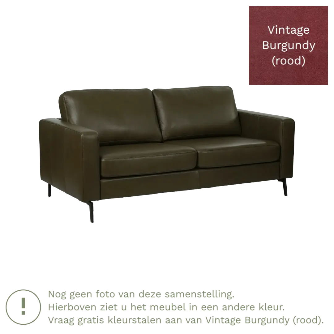 afbeelding van Leren bank Match - 2,5 zits - Vintage Burgundy (rood) - Poten staal zwart