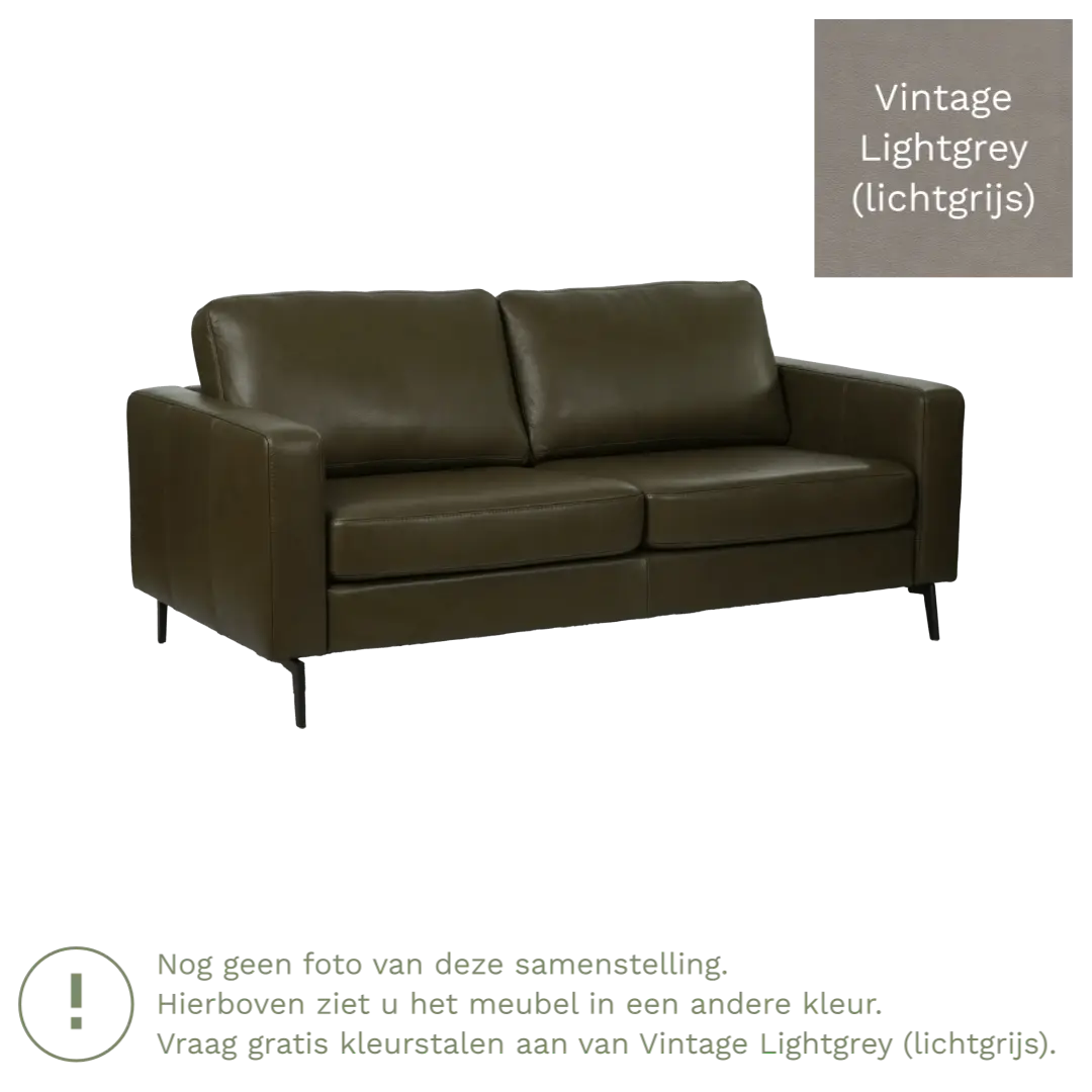afbeelding van Leren bank Match - 2,5 zits - Vintage Lightgrey (lichtgrijs) - Poten staal zwart